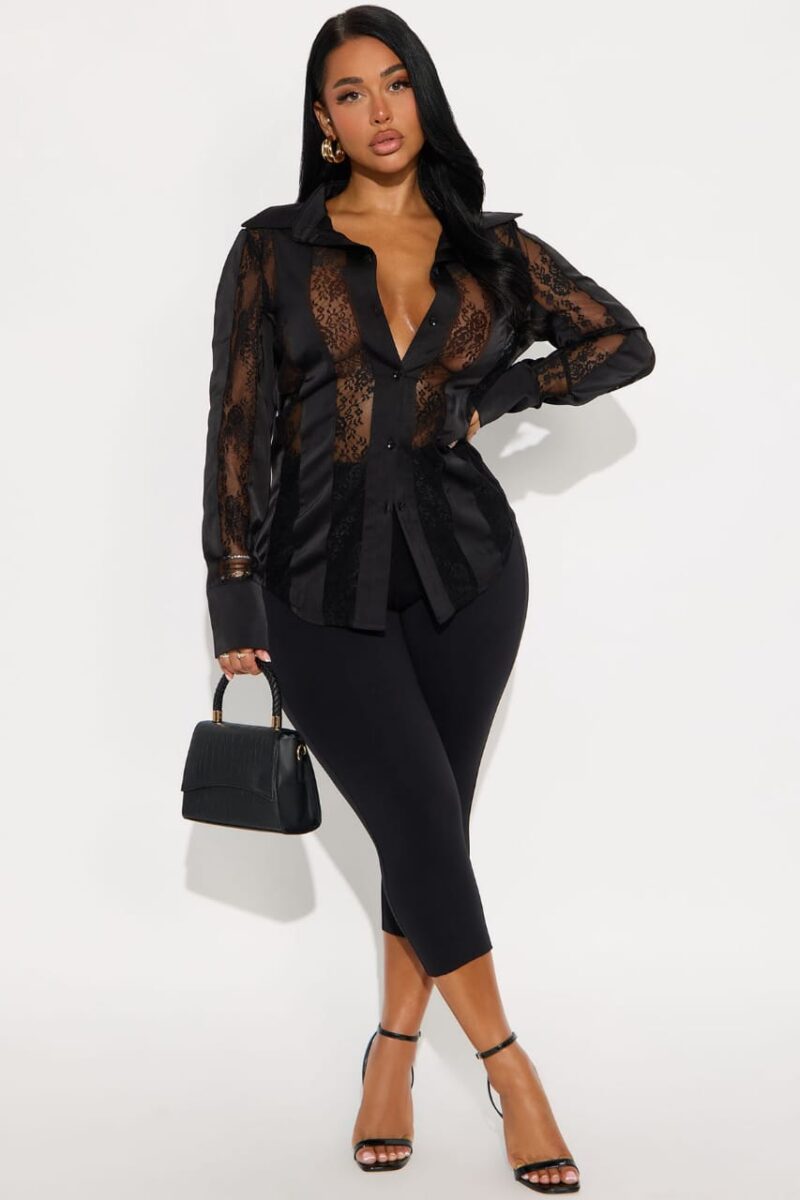 Satin shirt black - Image 3